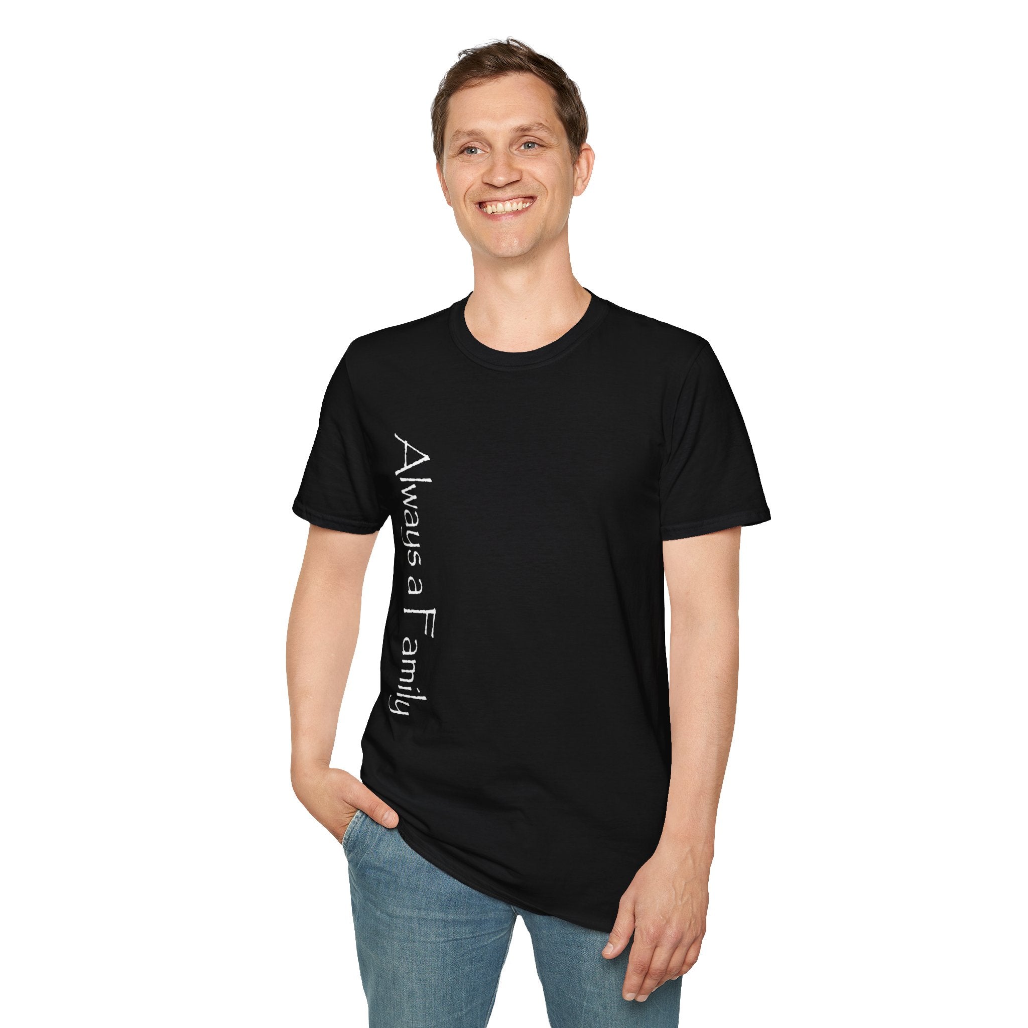 Always a Family Vertical Script Black T-Shirt – Family Pride Tee