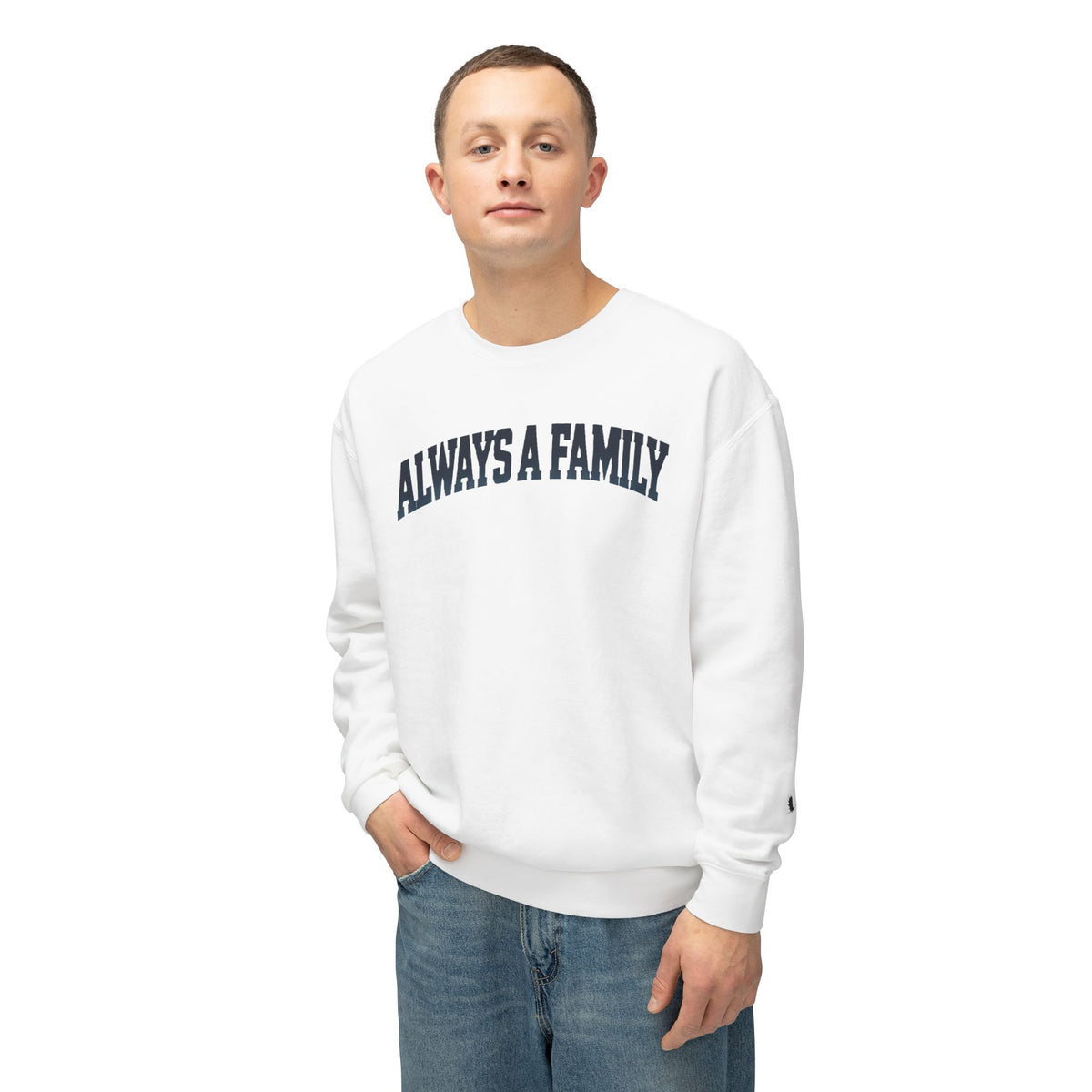 Always a Family Crewneck Sweatshirt — Lightweight White Family Graphic