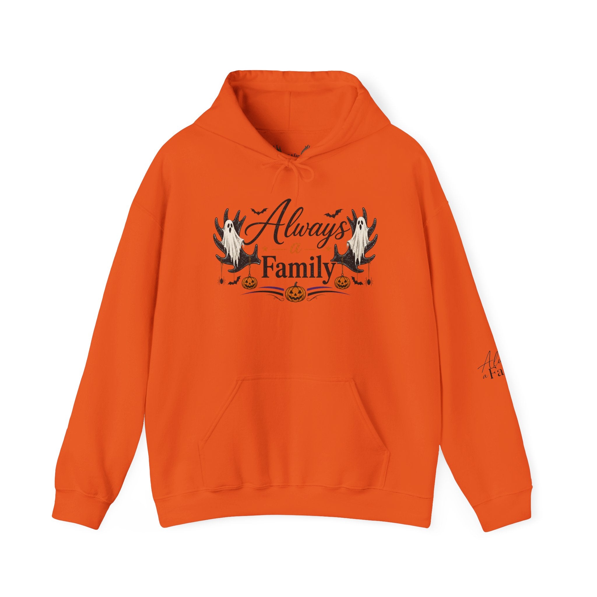 Always a Family Hoodie — Cozy Fall Halloween Antler Graphic Pullover