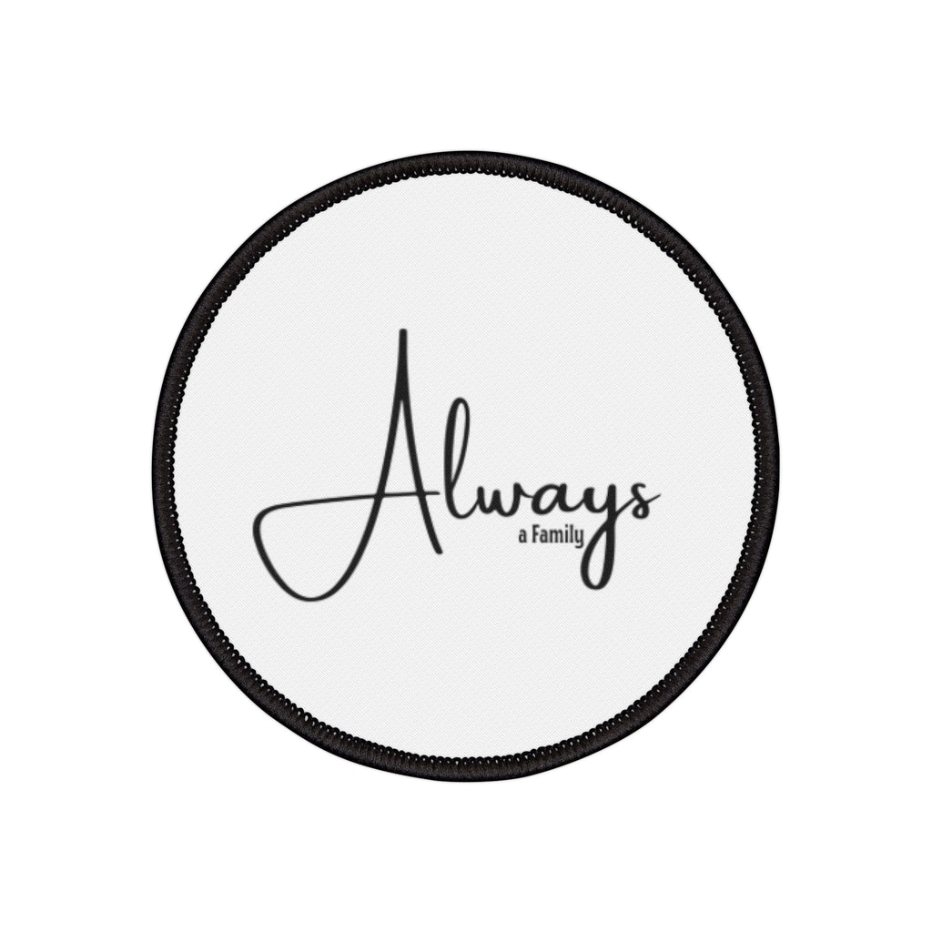 Always Script Iron-On Patch — Round Black-Trim Badge for Jackets, Bags & Hats