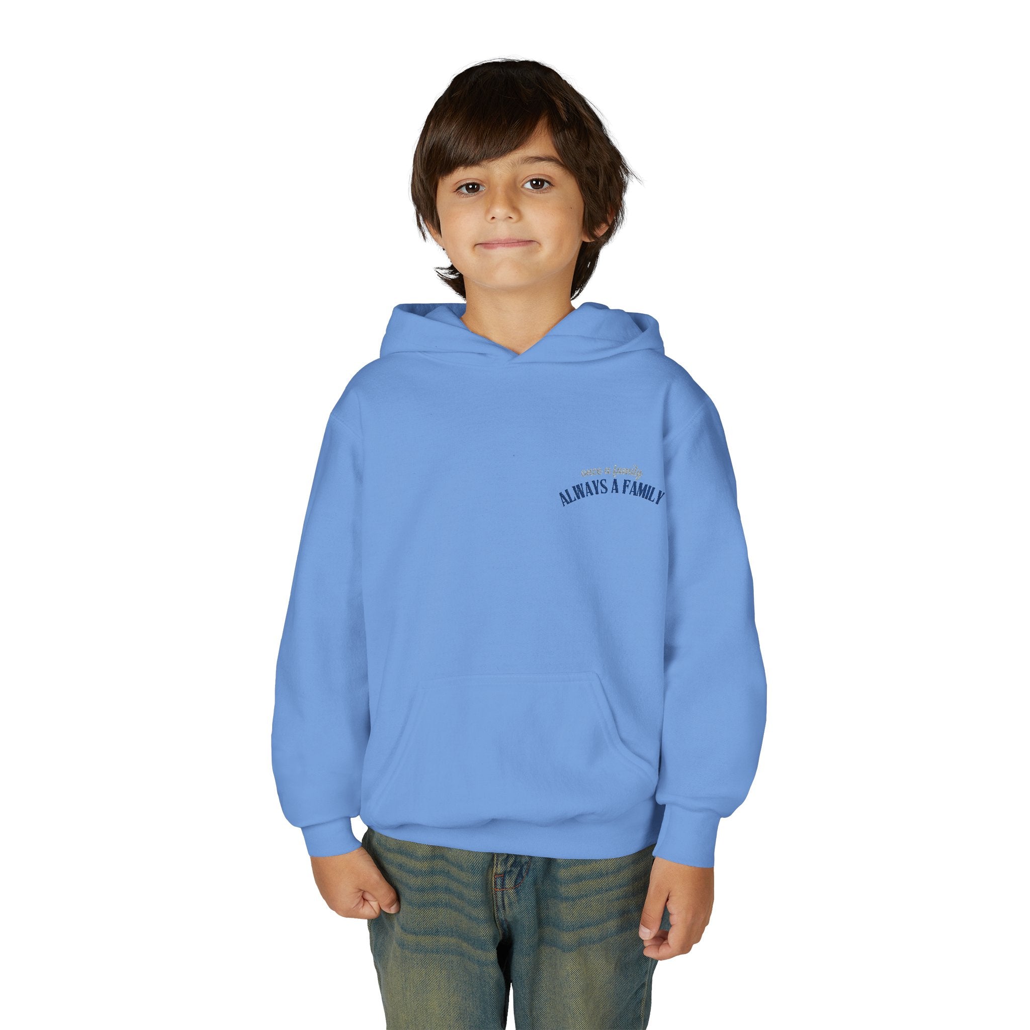 Youth Hoodie - "Always a Family" Minimal Chest Logo Kids Sweatshirt