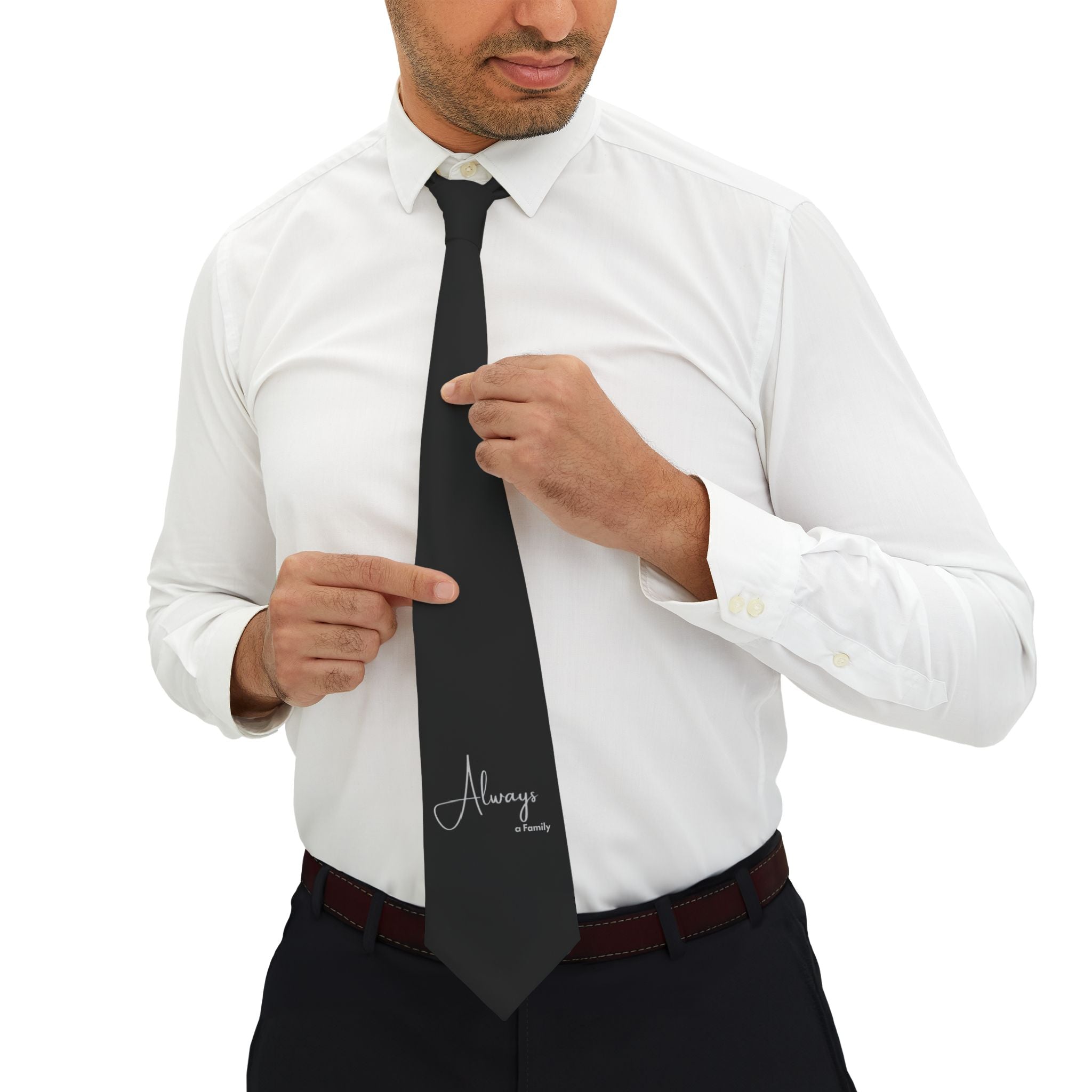 Necktie — Elegant Black 'Always a Family' Signature Tie