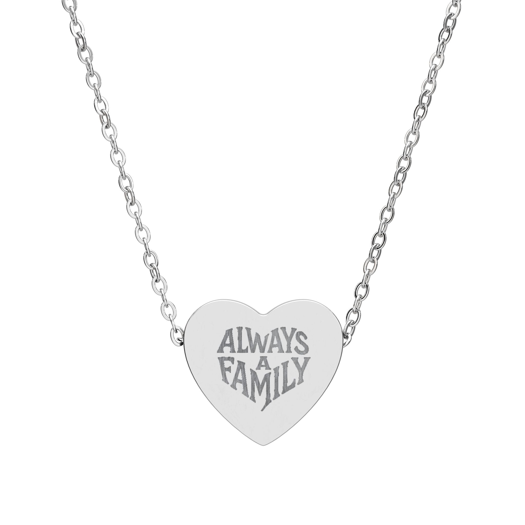Engraved Heart Necklace — "Always Family" Personalized Pendant