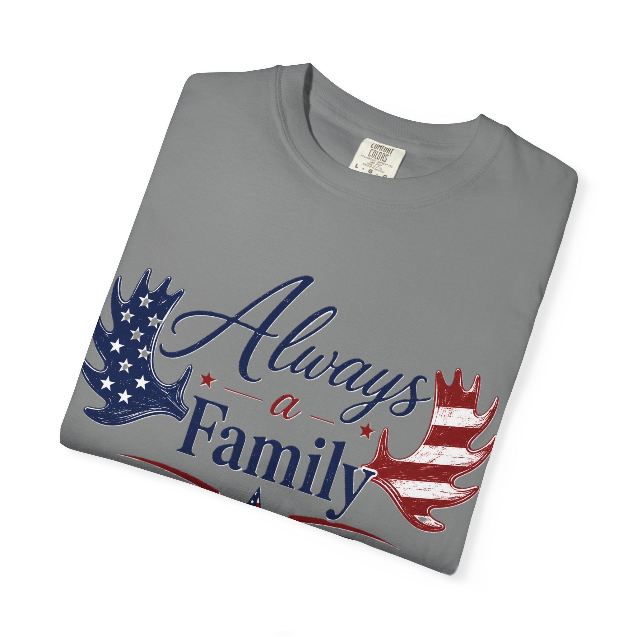 Always a Family Patriotic T-Shirt — American Flag antler Graphic Tee