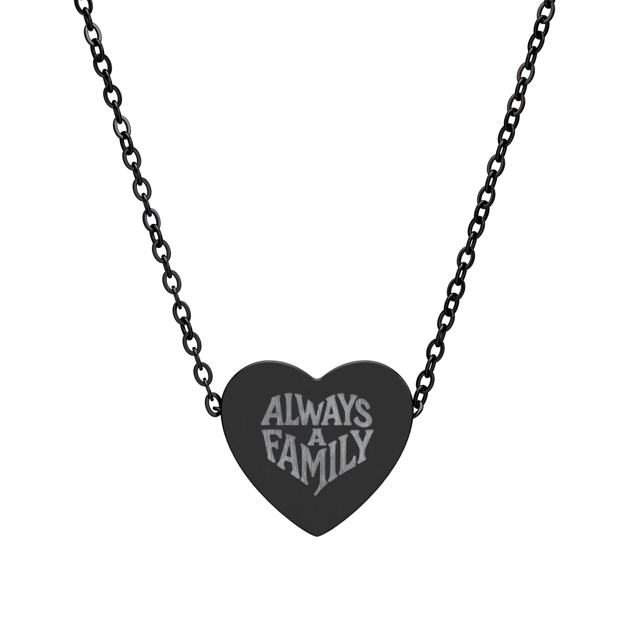 Engraved Heart Necklace — "Always Family" Personalized Pendant