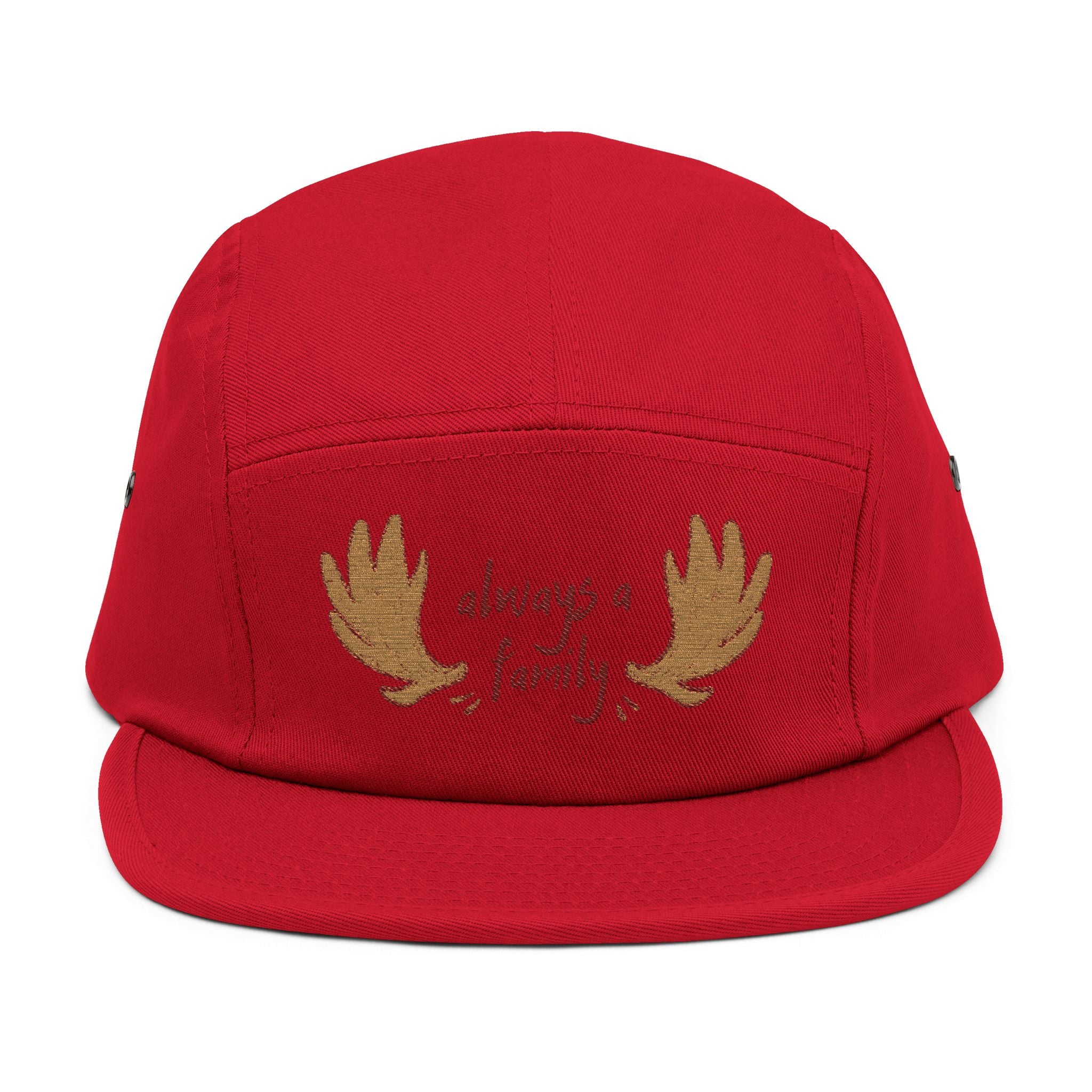 Embroidered 5-Panel Cap — "Always a Family" Antler Design