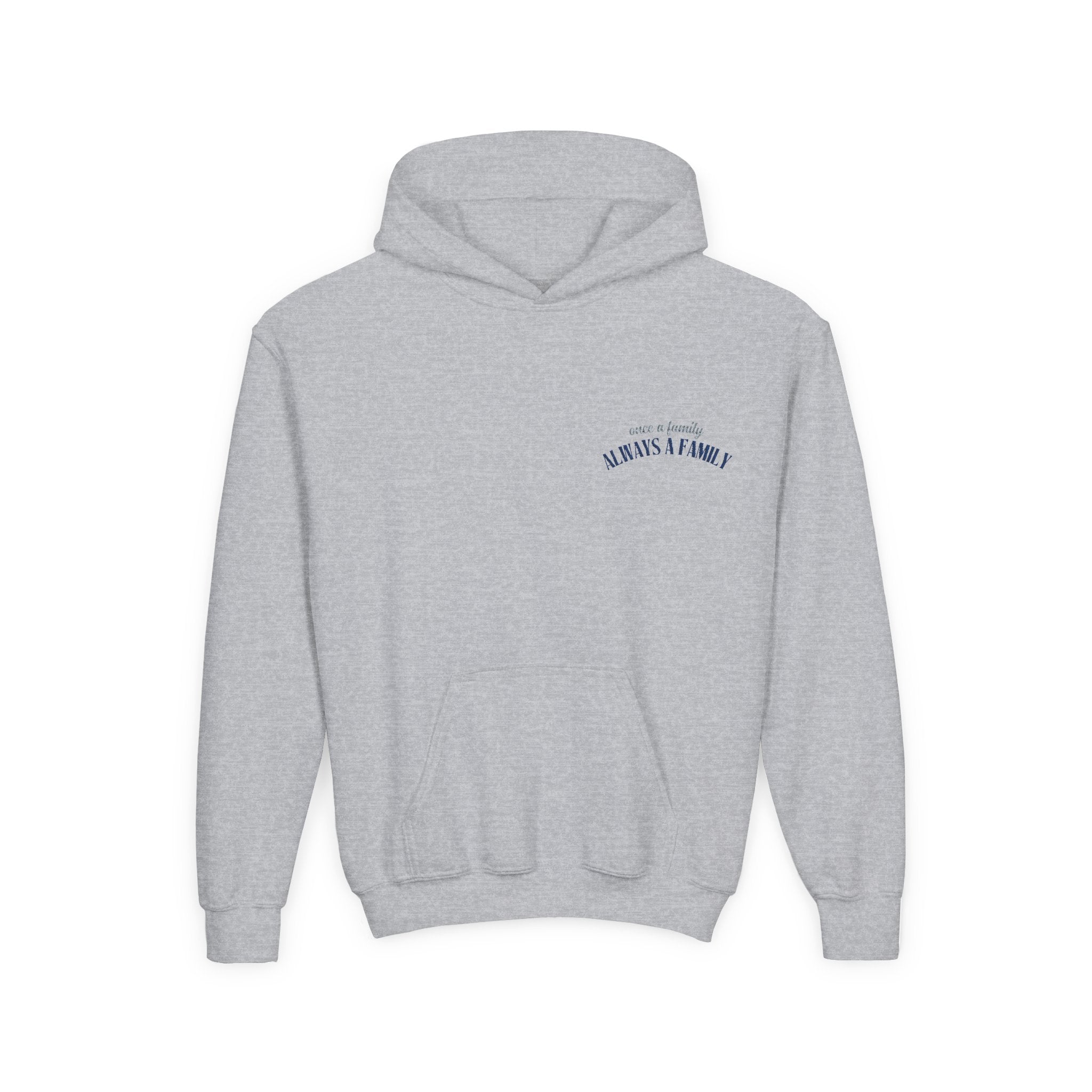 Youth Hoodie - "Always a Family" Minimal Chest Logo Kids Sweatshirt