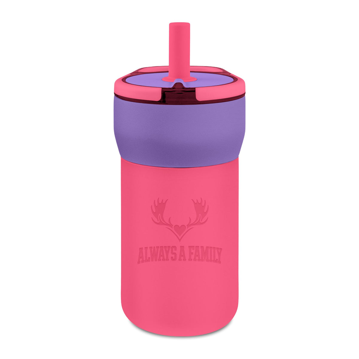 Kids 12oz Leakproof Straw Tumbler — 'Always a Family' Engraved Kids Water Bottle