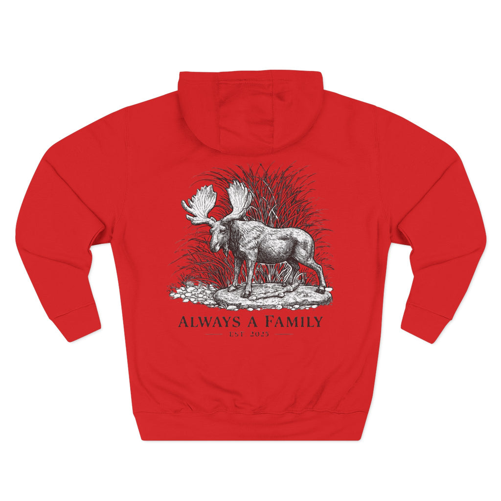 Moose Illustration Hoodie — "Always A Family" Graphic Fleece Hoodie
