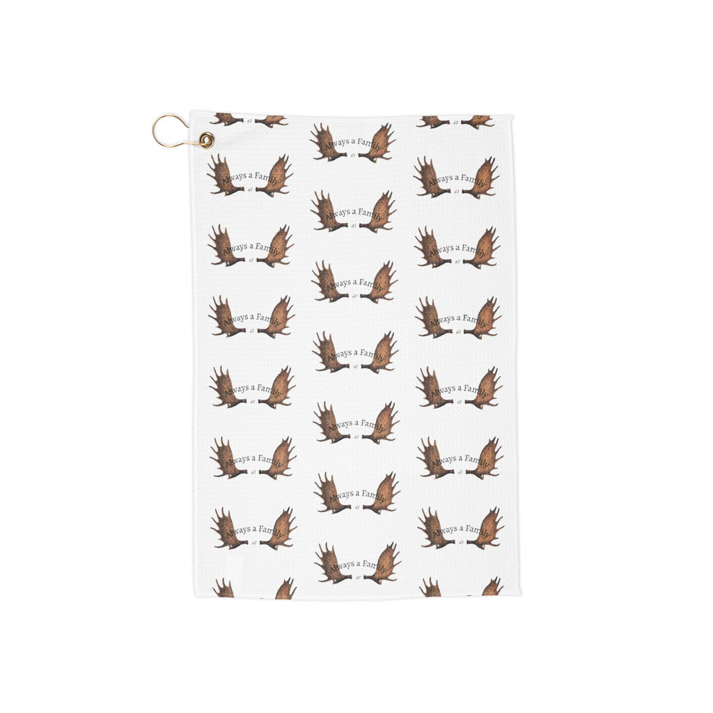 Golf Towel with MOOSE ALWAYS A FAMILY — Lightweight Club Towel with Grommet & Clip