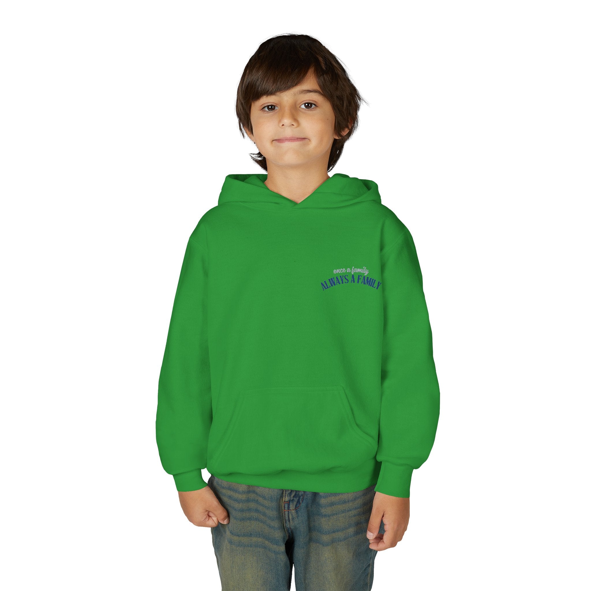 Youth Hoodie - "Always a Family" Minimal Chest Logo Kids Sweatshirt
