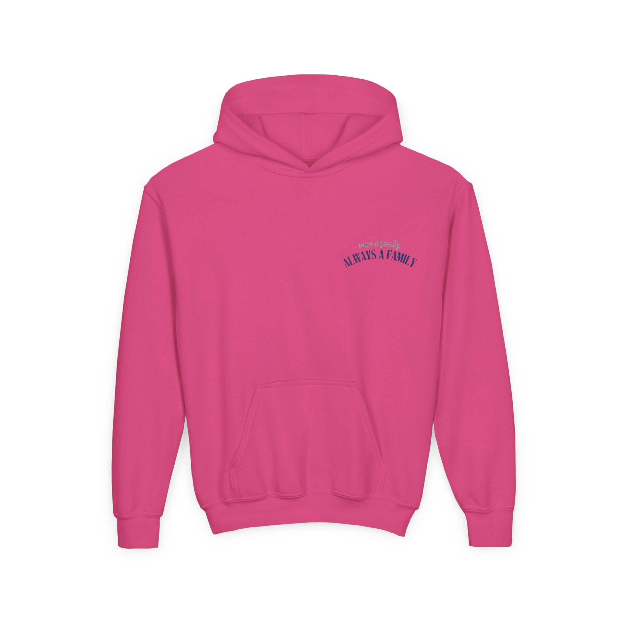 Youth Hoodie - "Always a Family" Minimal Chest Logo Kids Sweatshirt