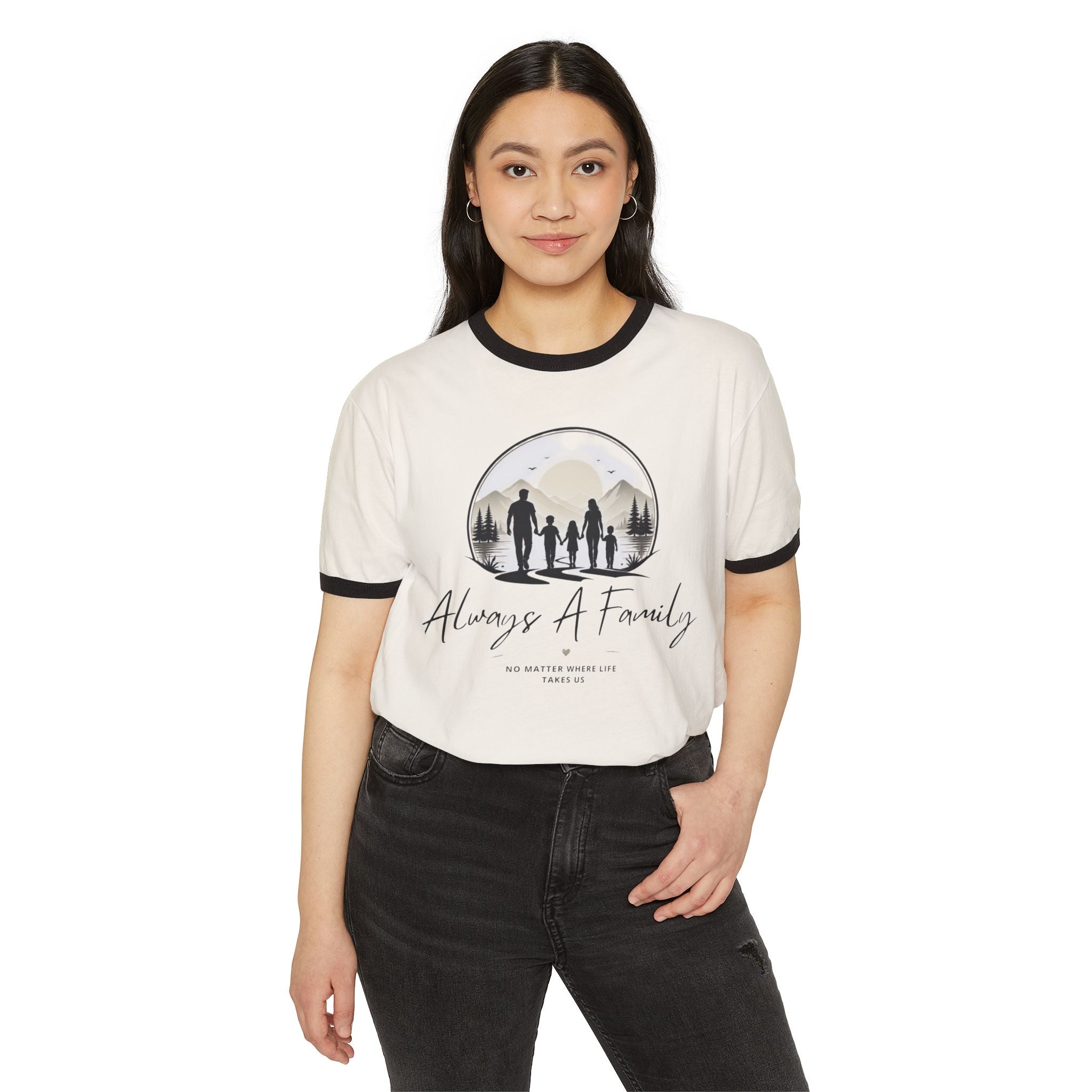 Always A Family Ringer T‑Shirt — Silhouette Family Adventure Tee