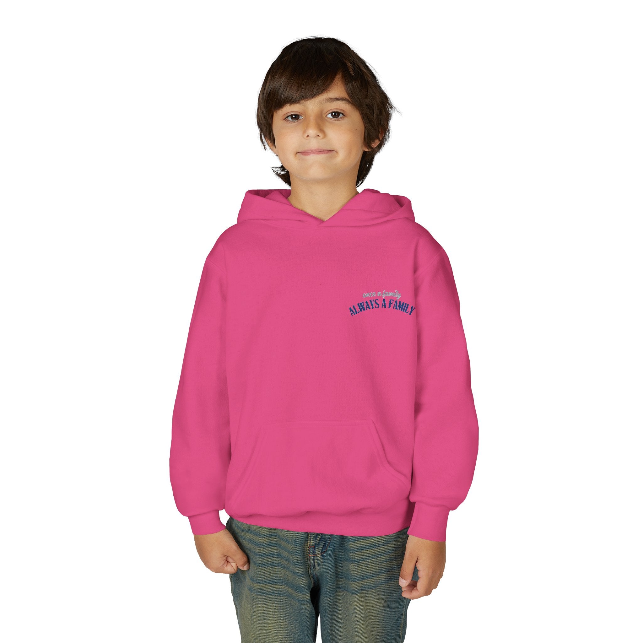 Youth Hoodie - "Always a Family" Minimal Chest Logo Kids Sweatshirt