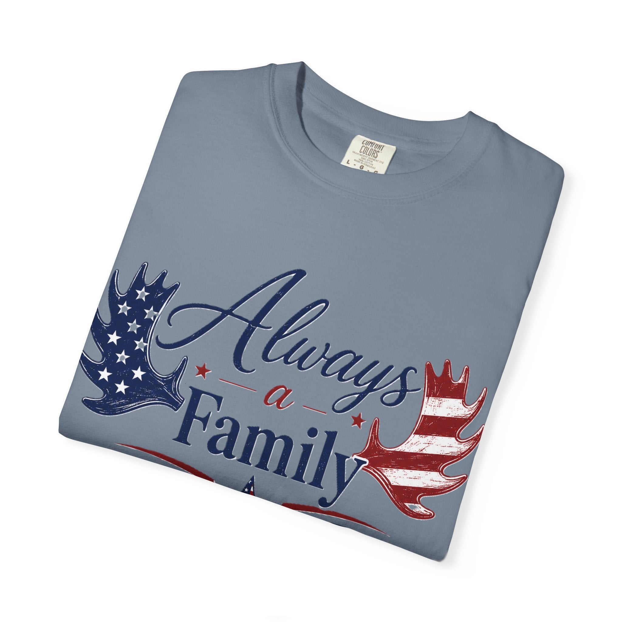 Always a Family Patriotic T-Shirt — American Flag antler Graphic Tee