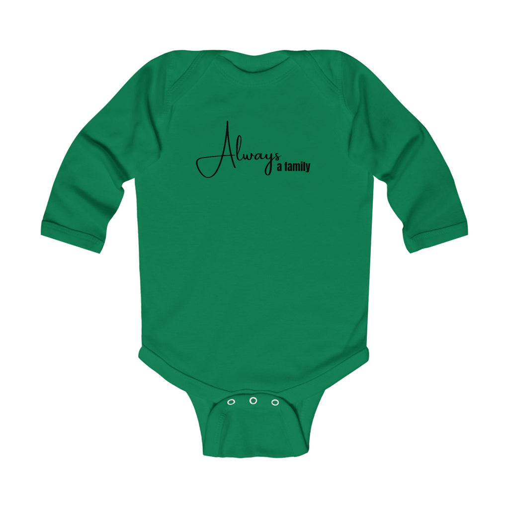 Infant Bodysuit “Always a Family” Long Sleeve Baby Onesie – Newborn Gift
