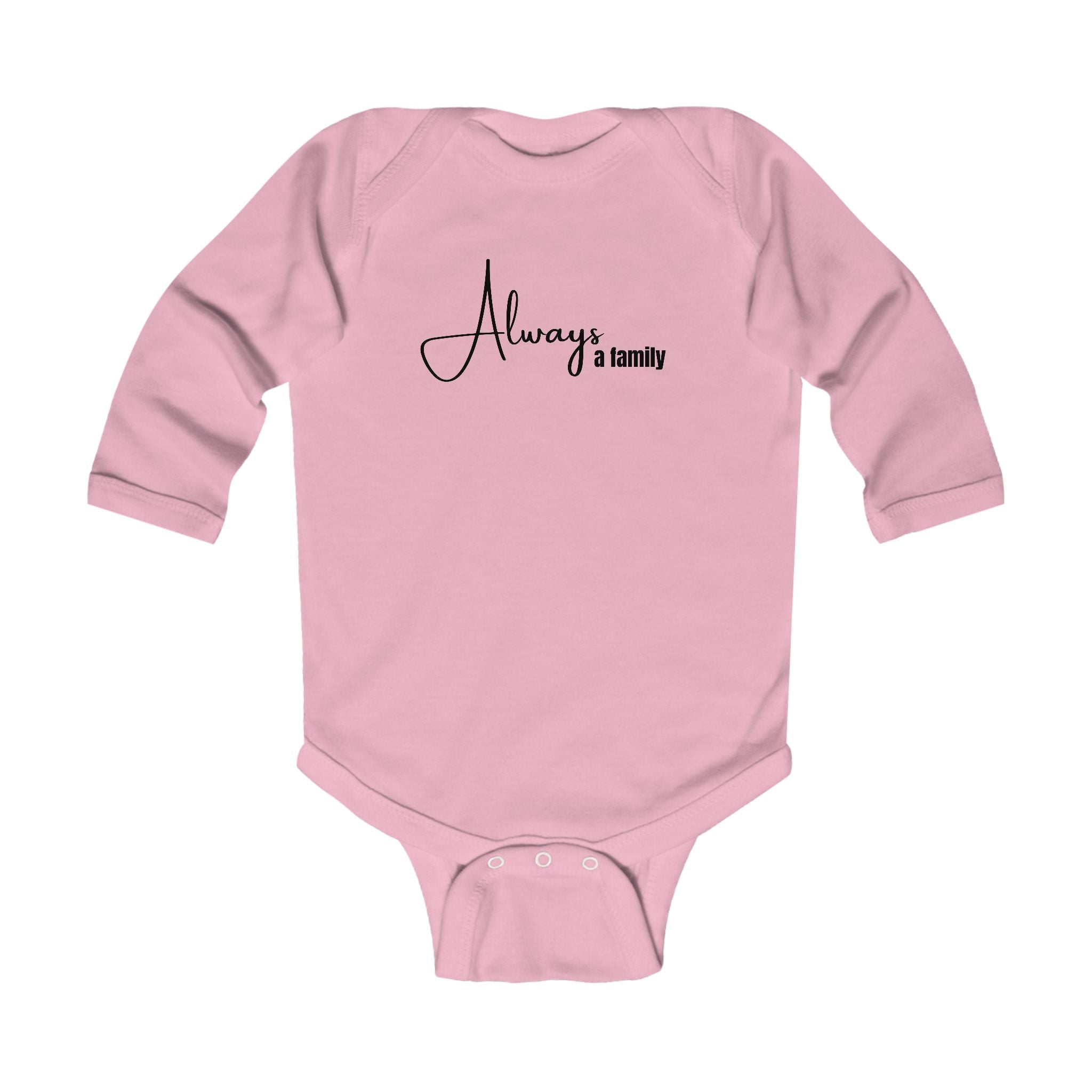 Infant Bodysuit “Always a Family” Long Sleeve Baby Onesie – Newborn Gift