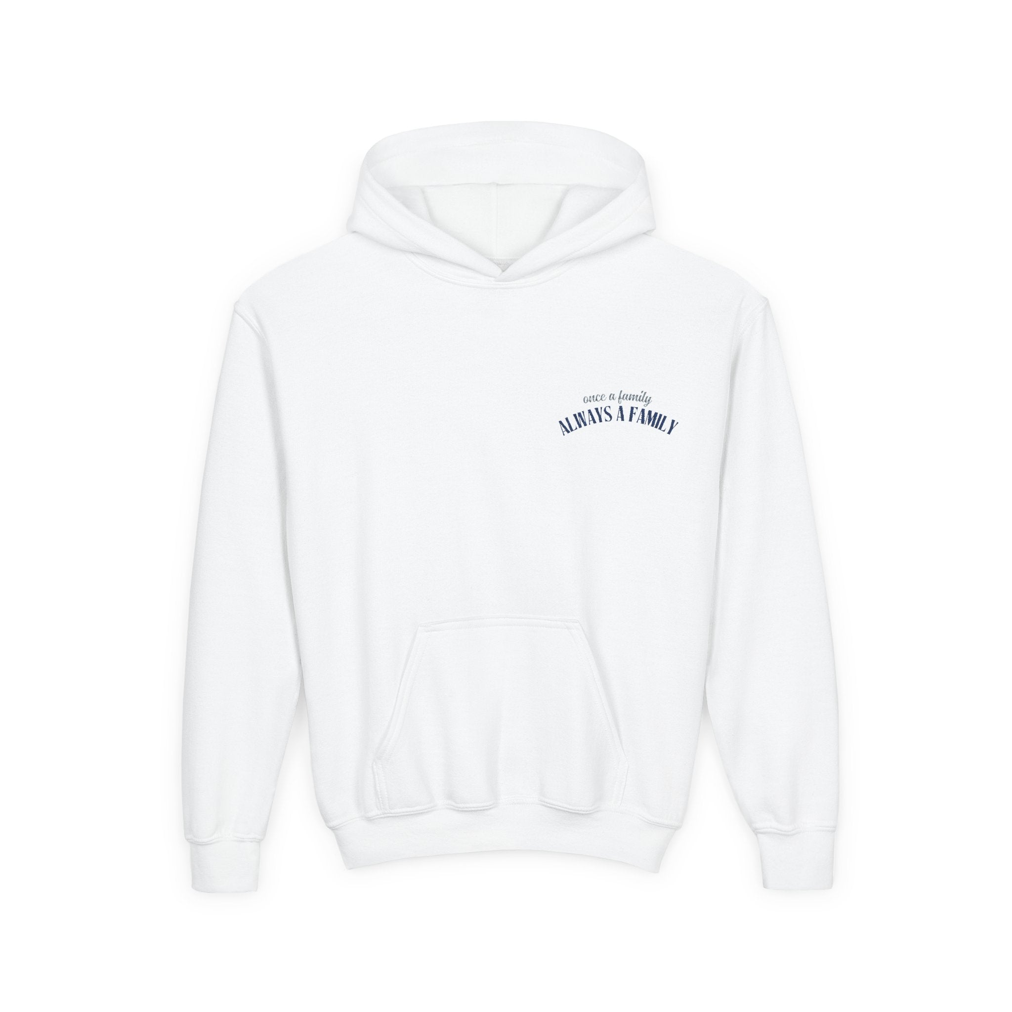 Youth Hoodie - "Always a Family" Minimal Chest Logo Kids Sweatshirt