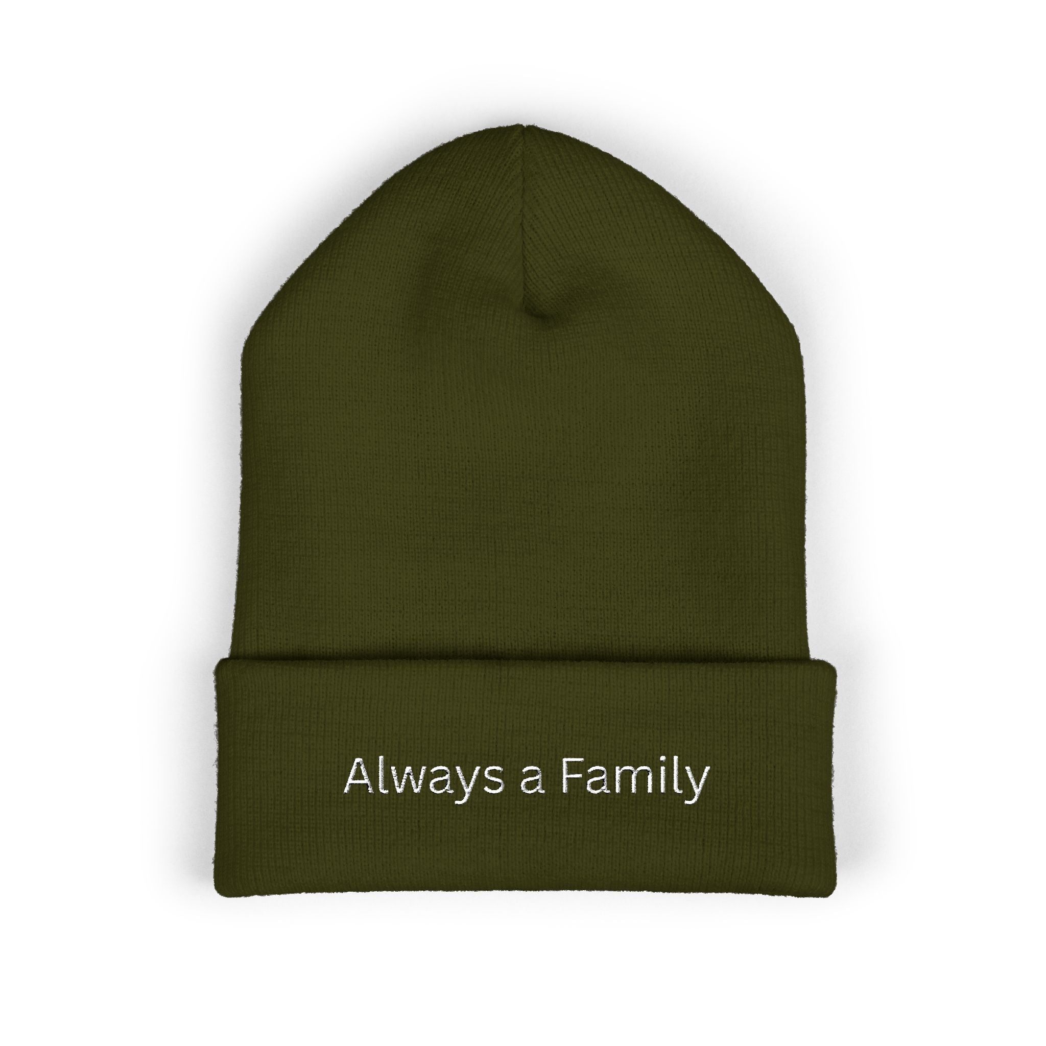 Always a Family Embroidered Beanie — Classic Cuffed Knit Hat