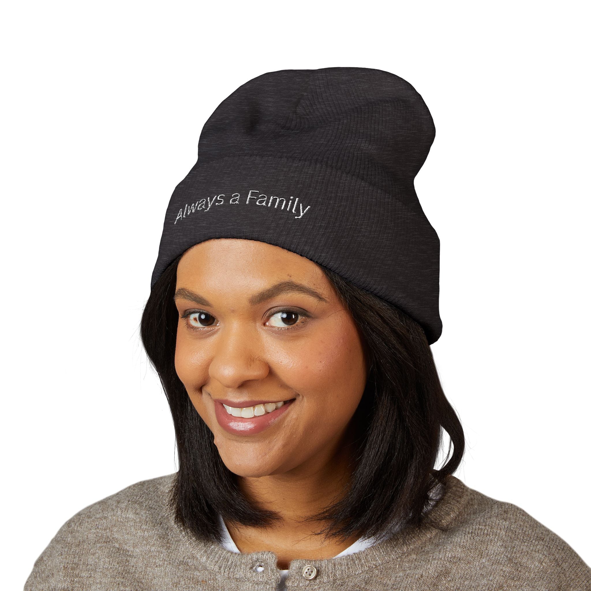 Always a Family Embroidered Beanie — Classic Cuffed Knit Hat
