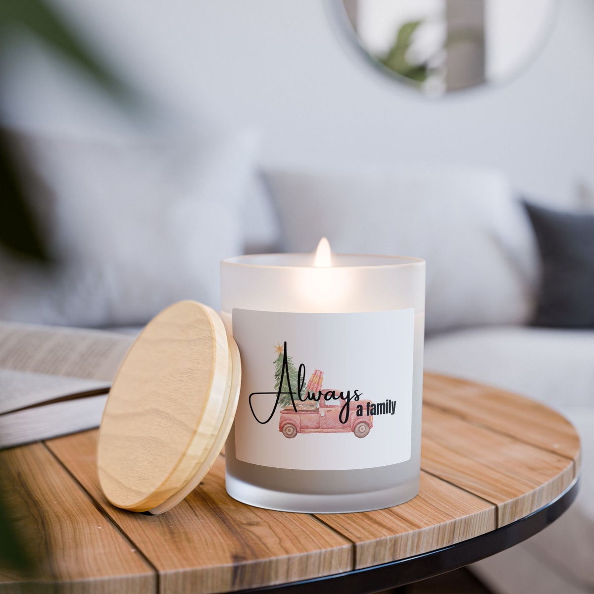 Always a Family Frosted Glass Candle — 11oz Holiday Scented Decor