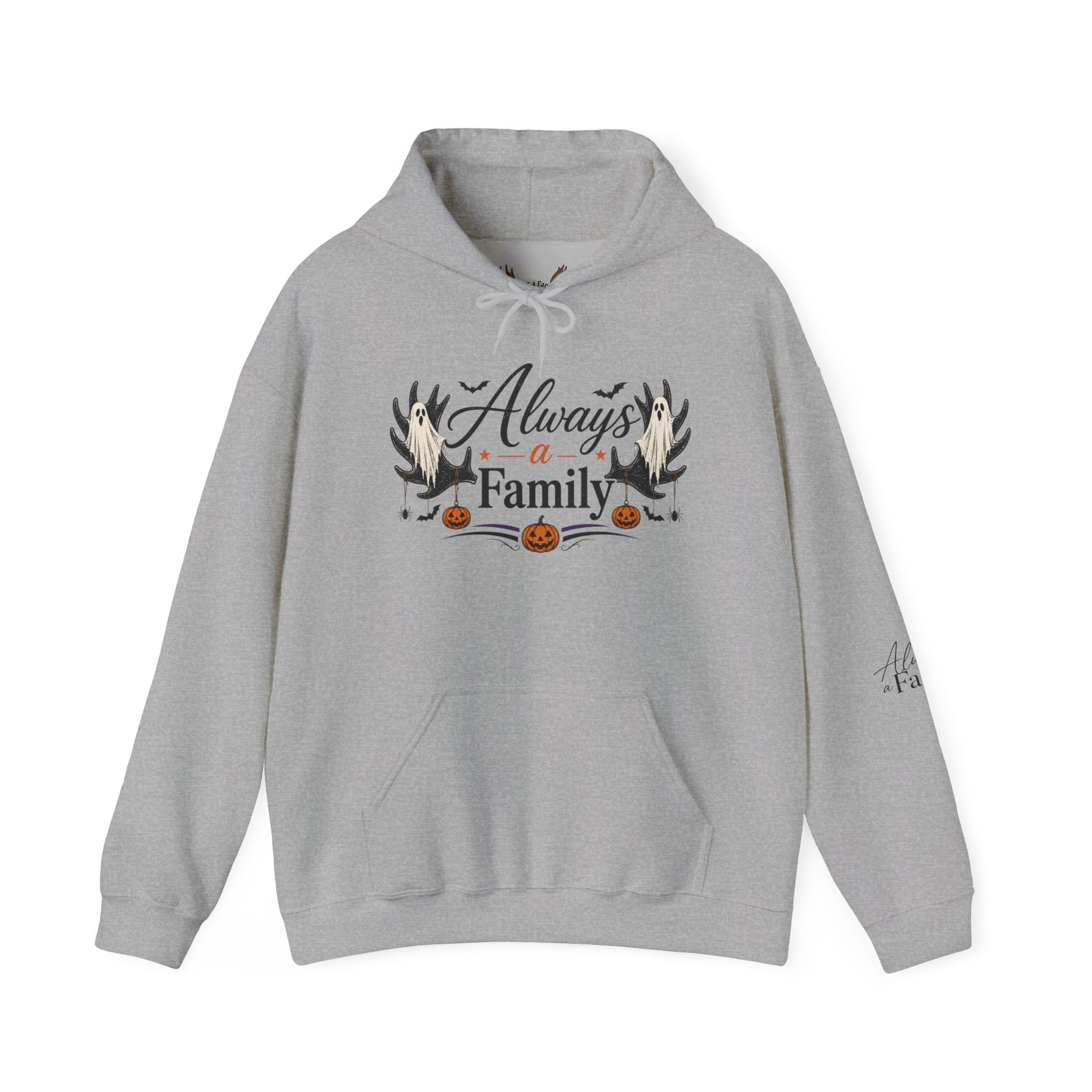 Always a Family Hoodie — Cozy Fall Halloween Antler Graphic Pullover