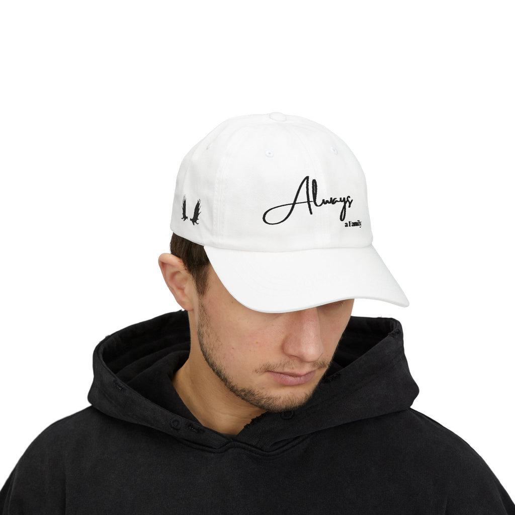 Always a Family Dad Cap – Minimal Script Embroidered Baseball Hat