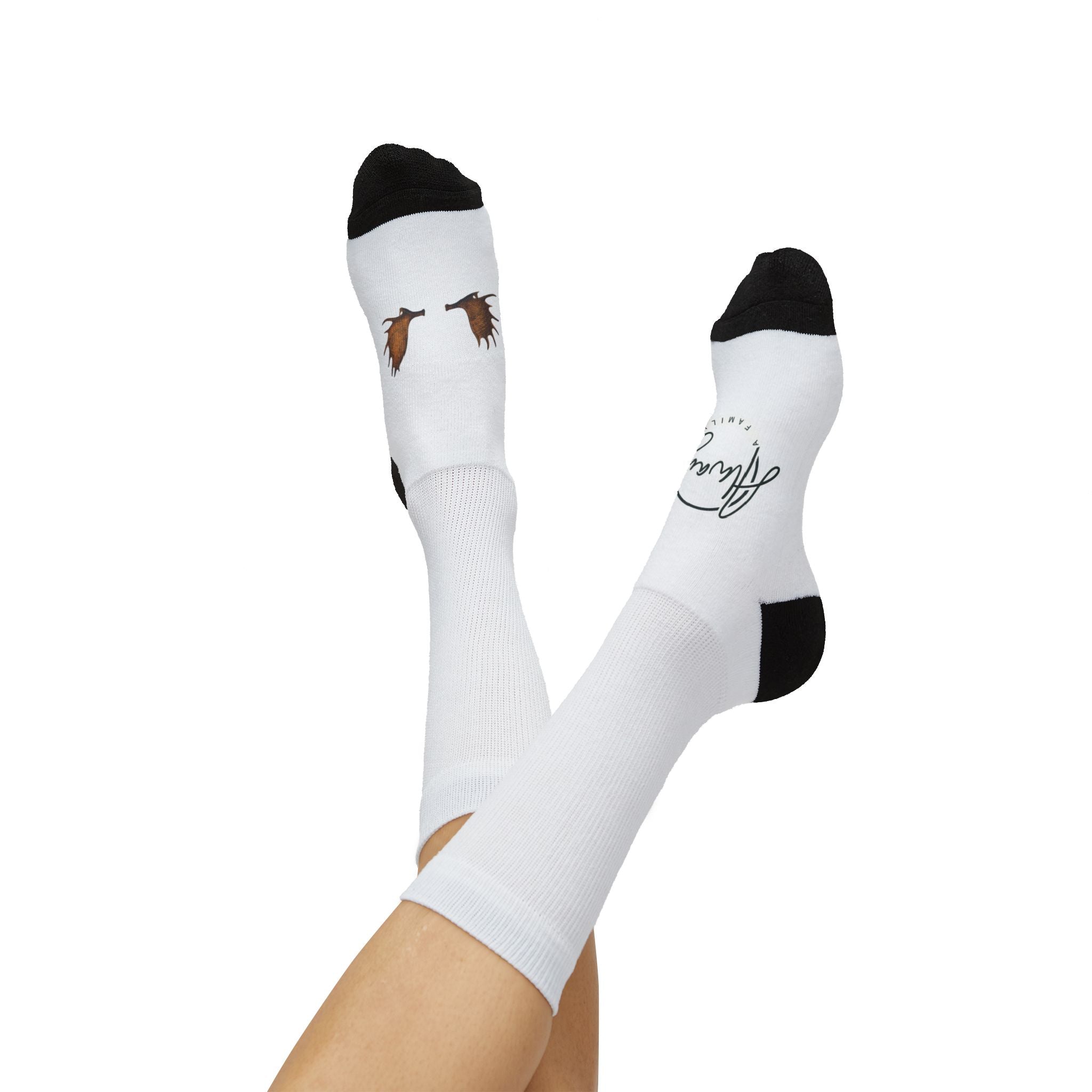 White Sublimation Socks with MOOSE ANTLERS— Lightweight Custom Crew Socks