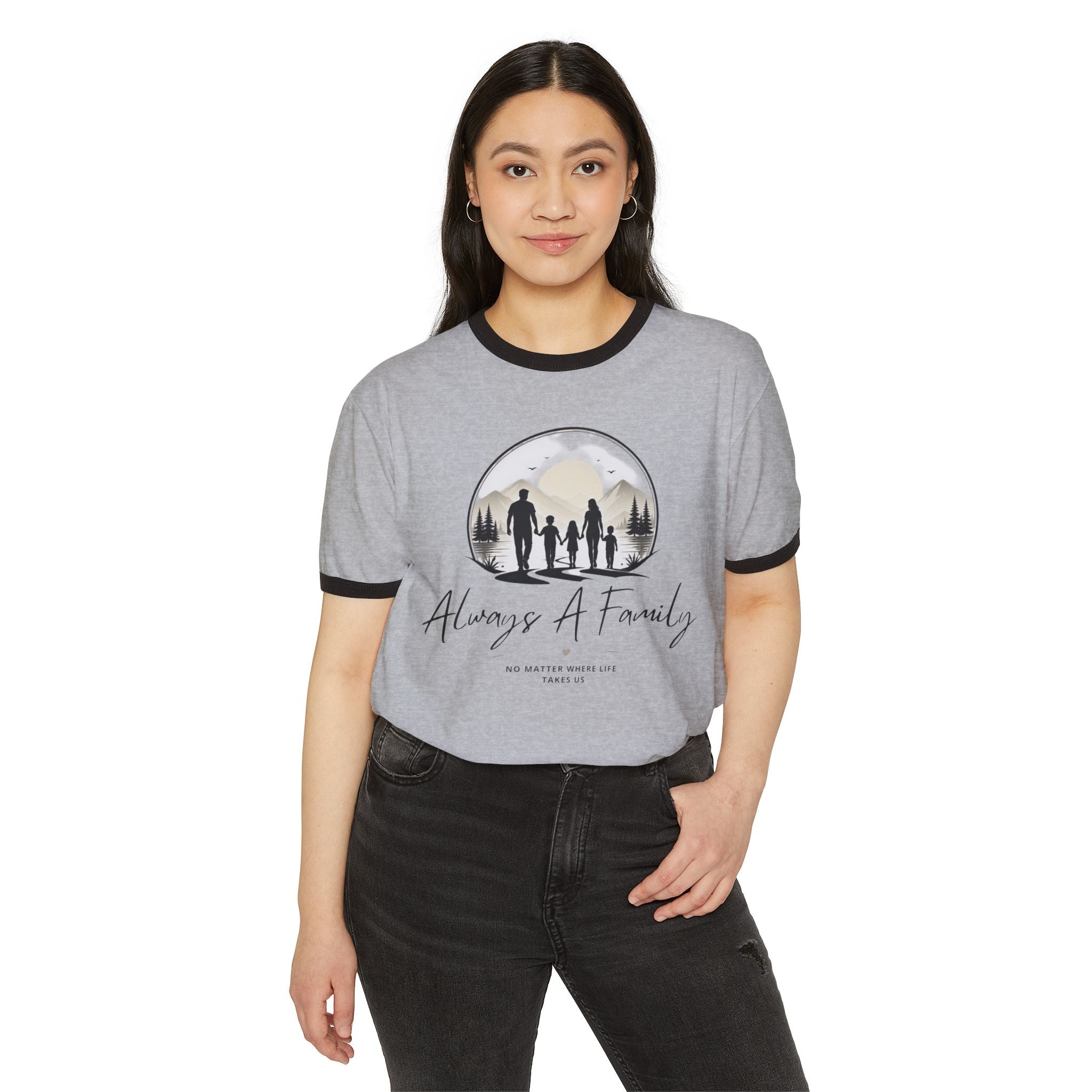 Always A Family Ringer T‑Shirt — Silhouette Family Adventure Tee