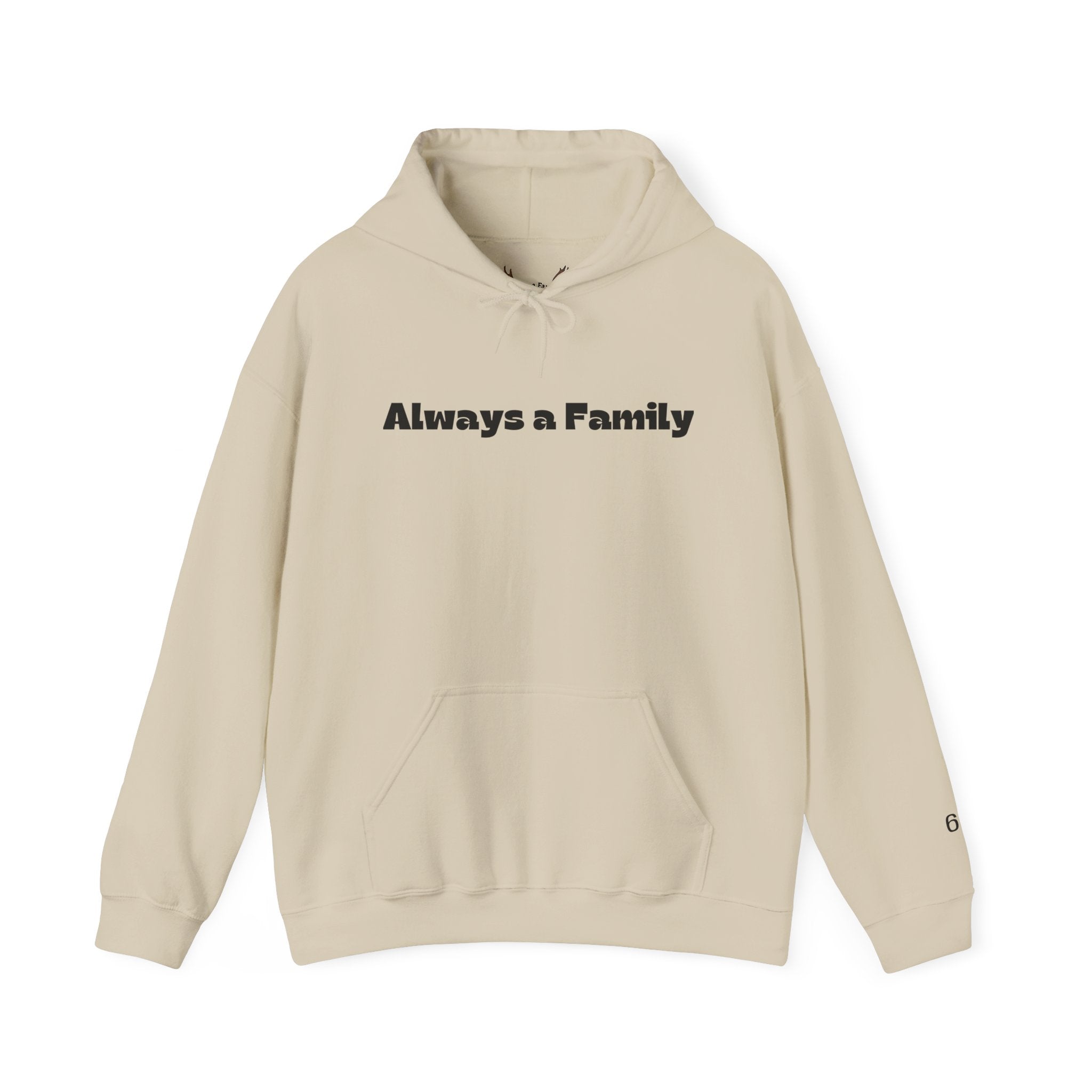 Always a Family Hoodie — Moose Antler Graphic Pullover with Sleeve Numbering