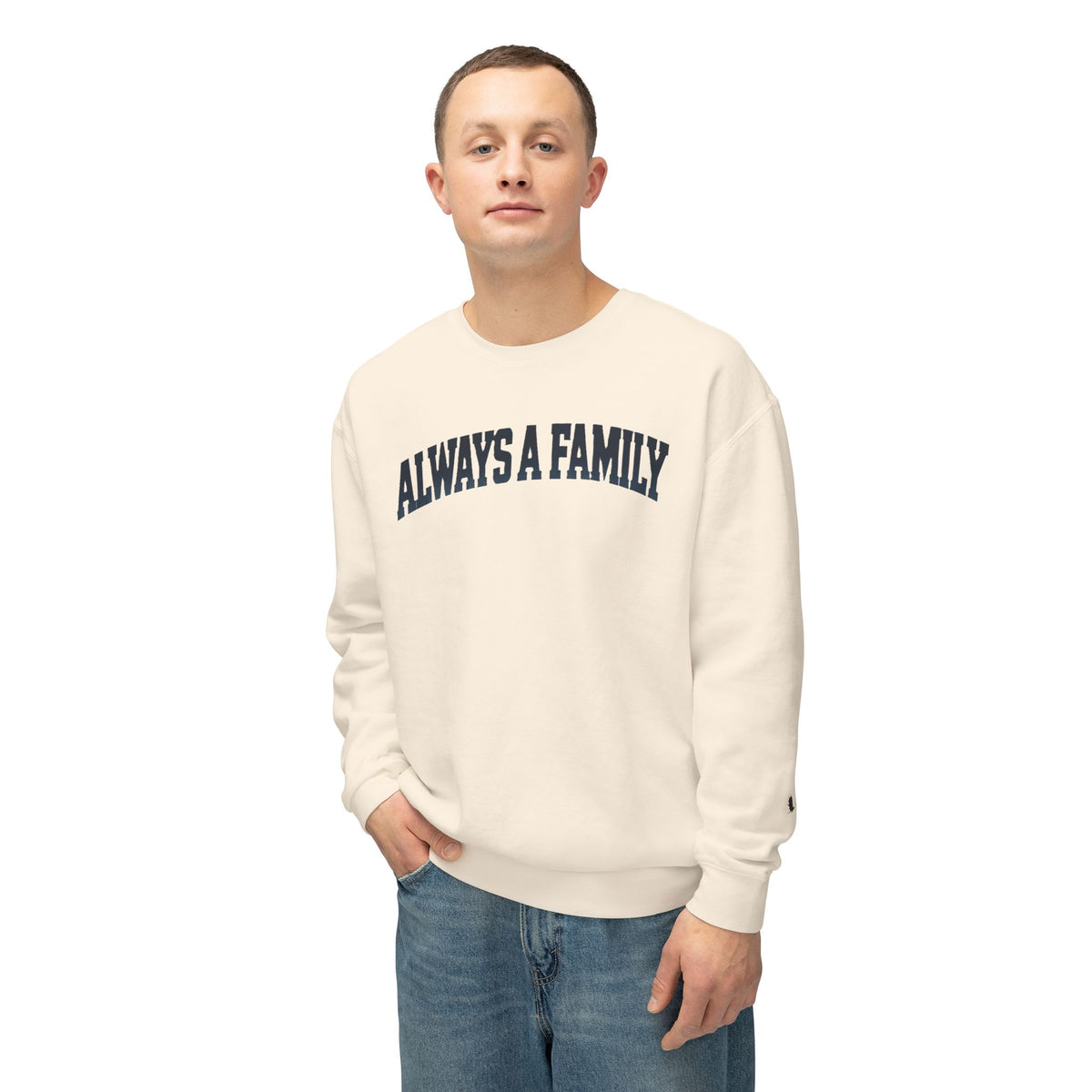 Always a Family Crewneck Sweatshirt — Lightweight White Family Graphic