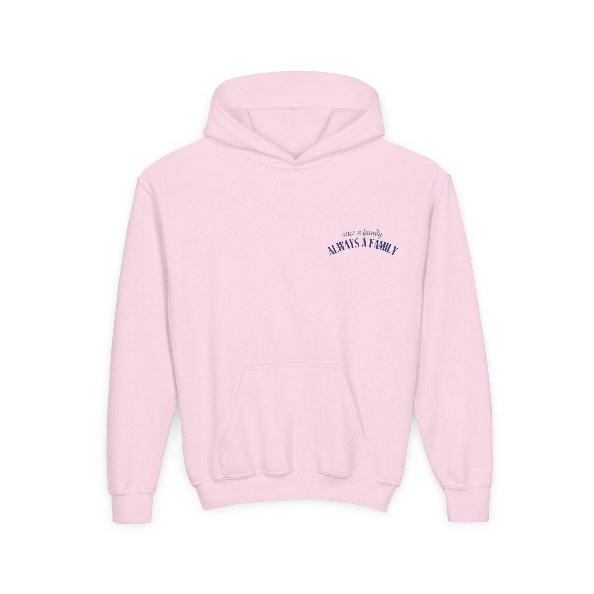 Youth Hoodie - "Always a Family" Minimal Chest Logo Kids Sweatshirt