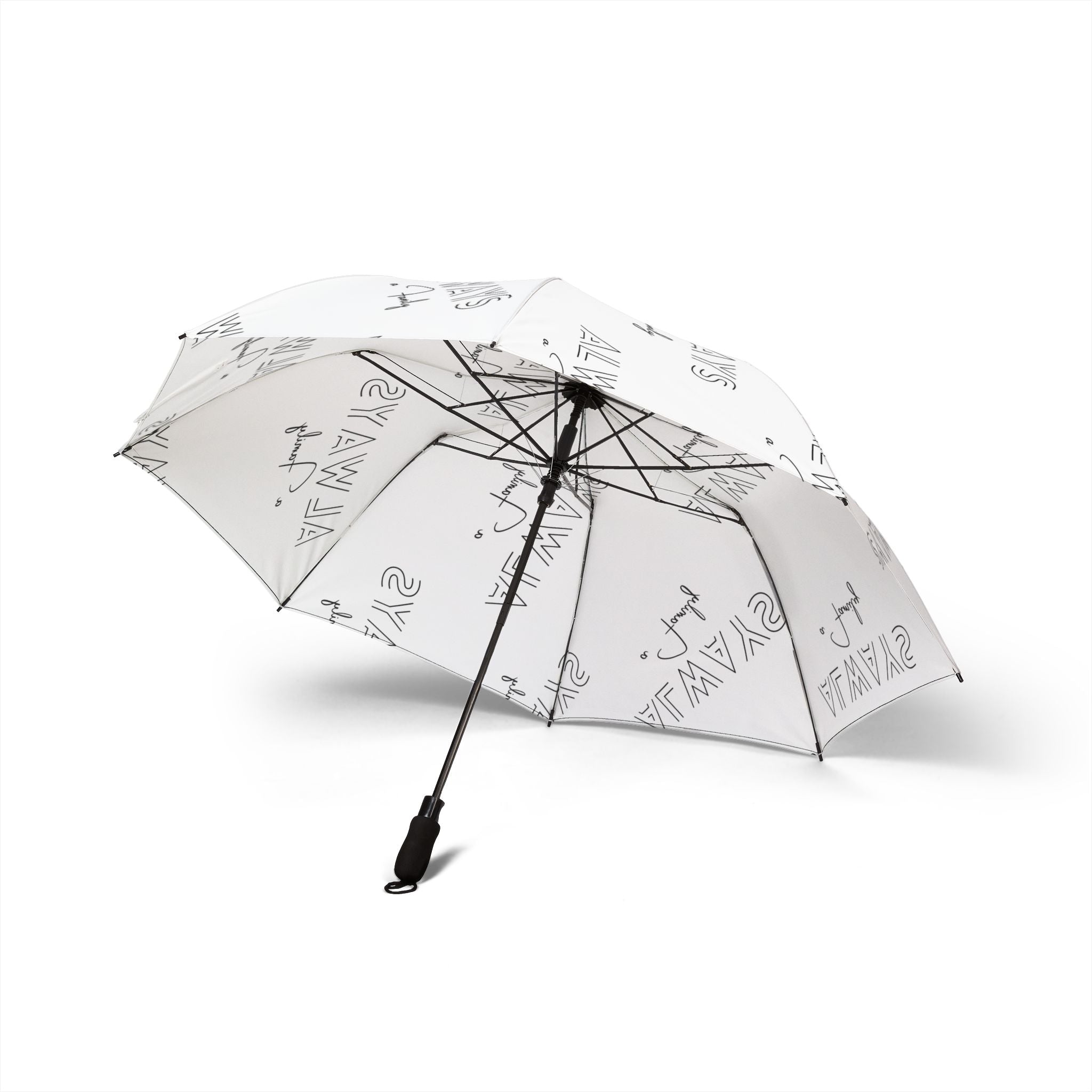 Compact Foldable Umbrella — "Always a family" Script Print, Semi-Automatic Travel Umbrella
