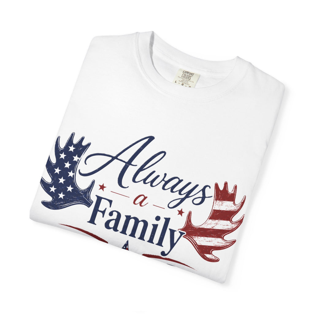 Always a Family Patriotic T-Shirt — American Flag antler Graphic Tee