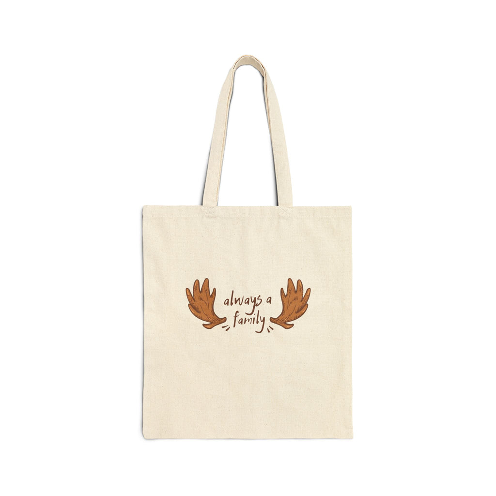 Always a Family Hand-Drawn Moose Antlers Canvas Tote