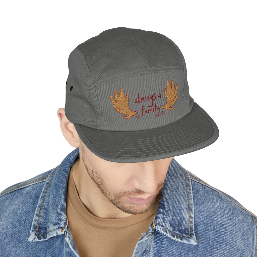 Embroidered 5-Panel Cap — "Always a Family" Antler Design