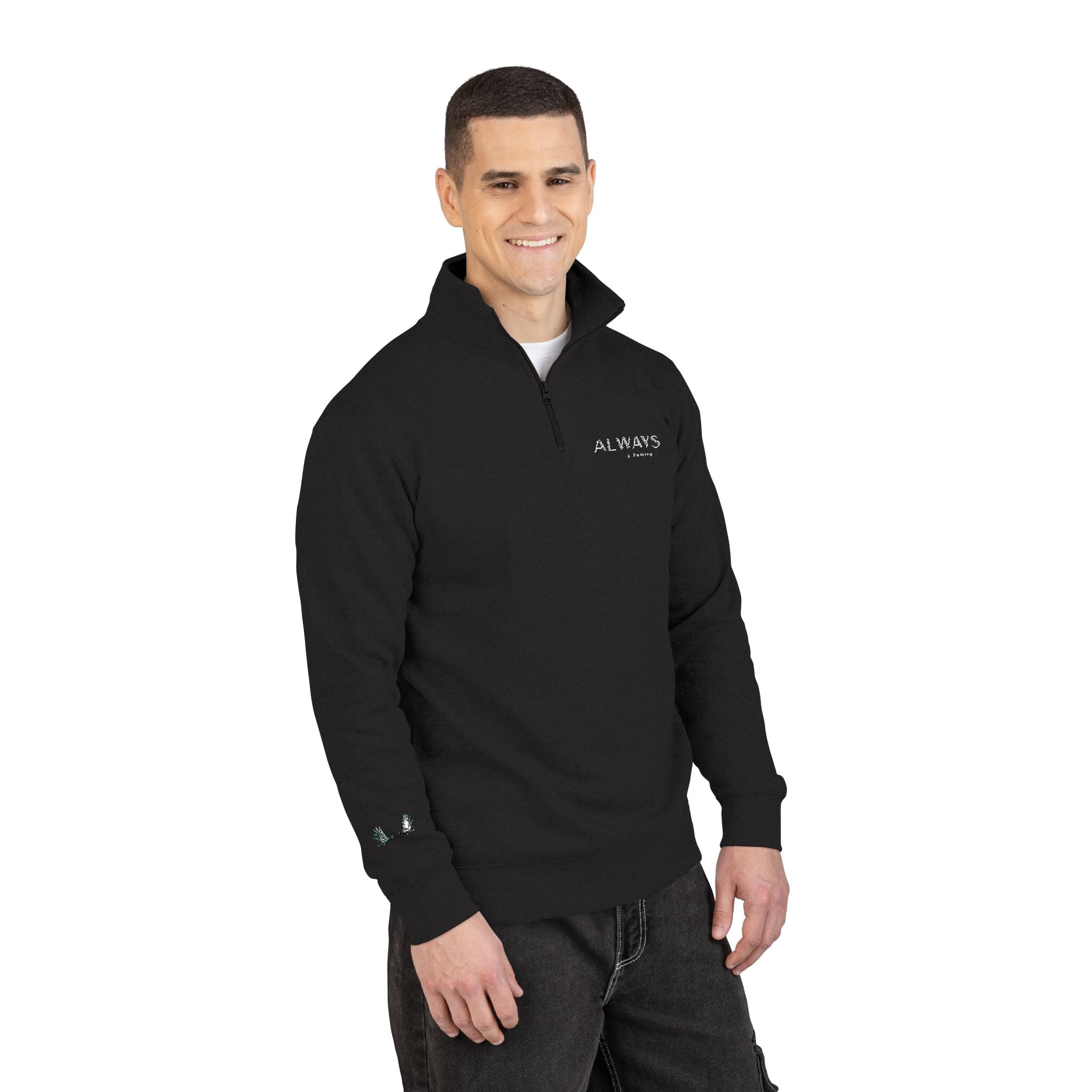 Embroidered Black Fleece Pullover — always a family