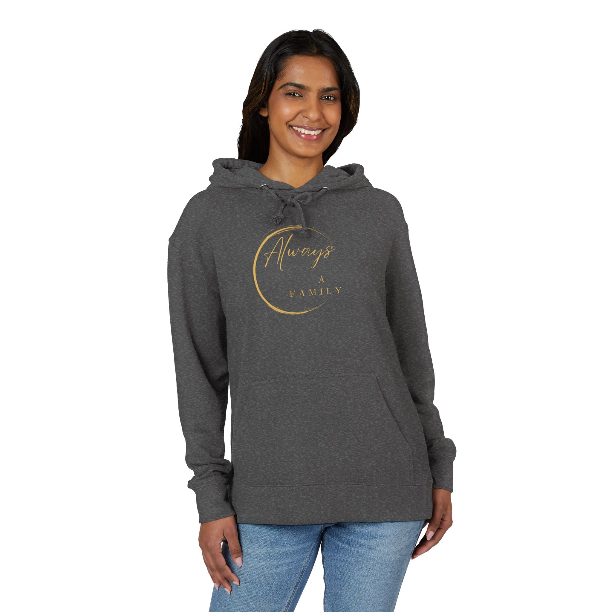 Hoodie — "Always a Family" Gold Crescent Pullover