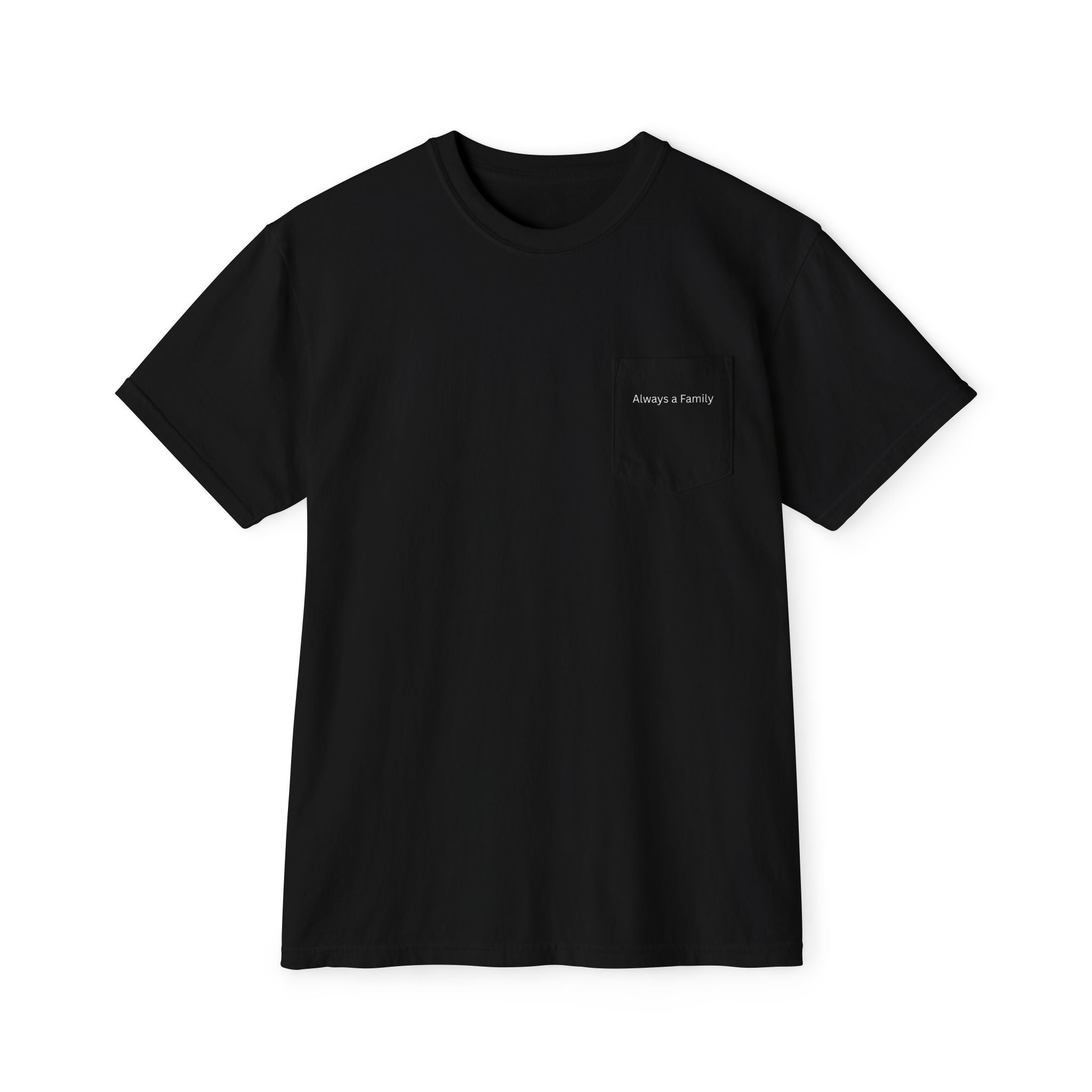 Pocket T-Shirt — Minimal 'Family' Chest Print, Garment-Dyed Casual Tee