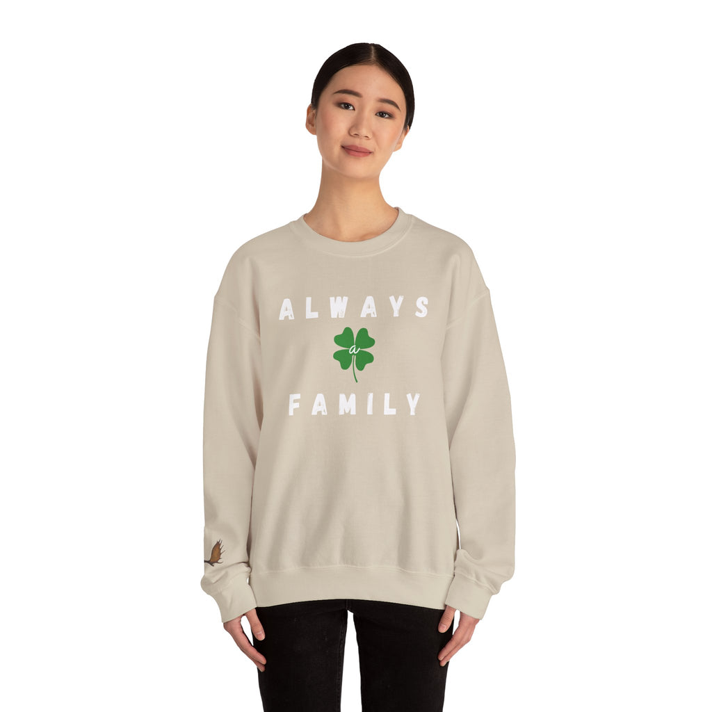 Always a Family Crewneck Sweatshirt — St. Patrick's Day Clover Family Pullover