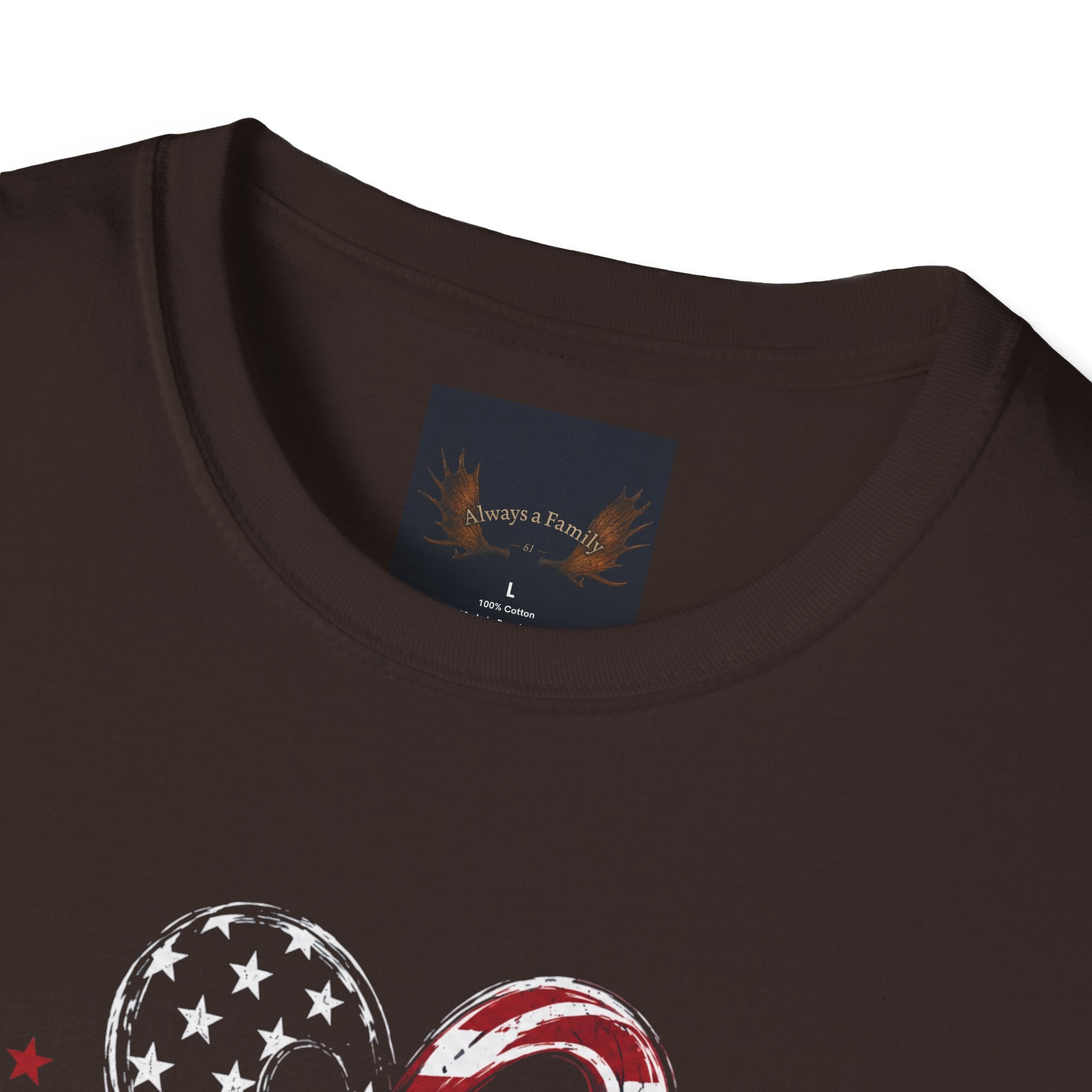 Always a Family T-Shirt — American Flag Heart "Family • Freedom" Patriotic Tee