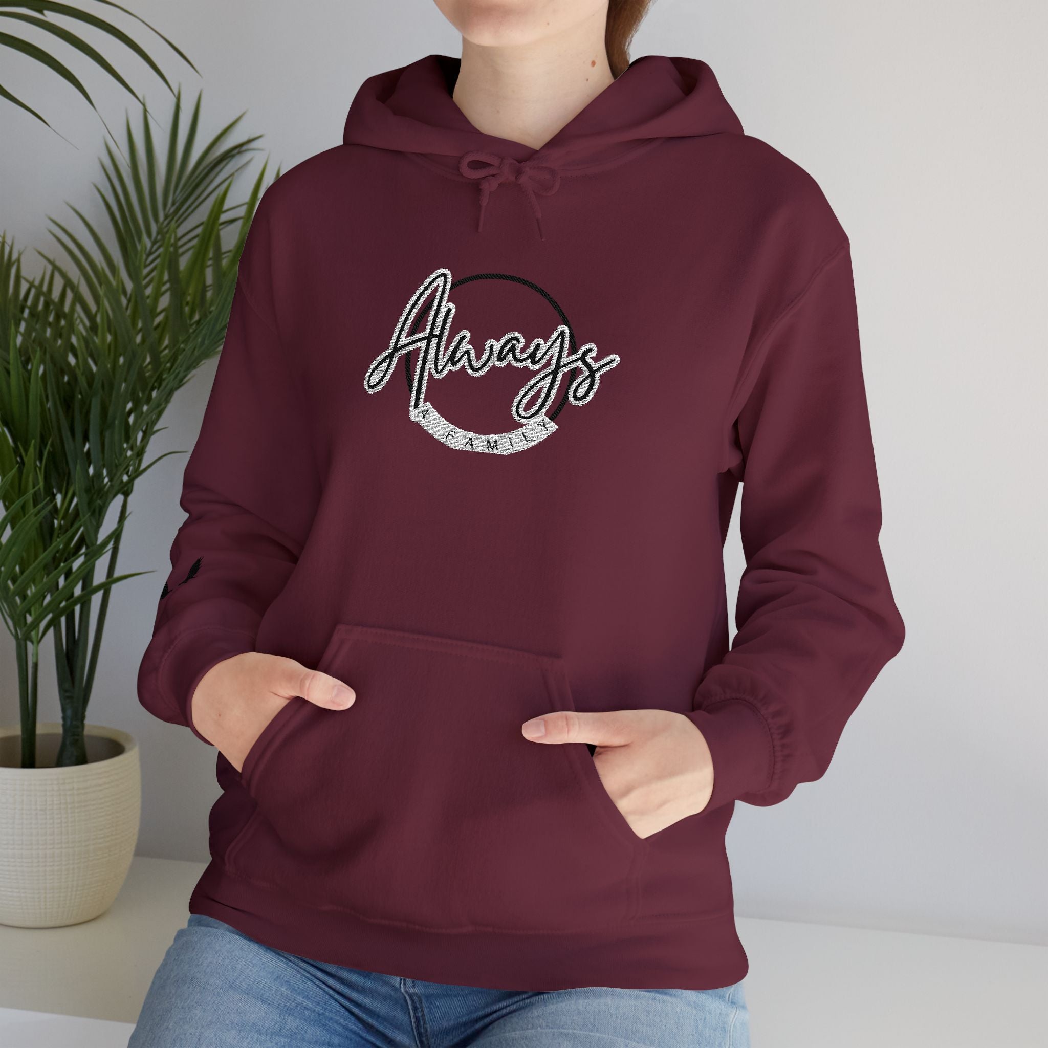 Always a Family Script Hoodie —  Unisex Graphic Pullover