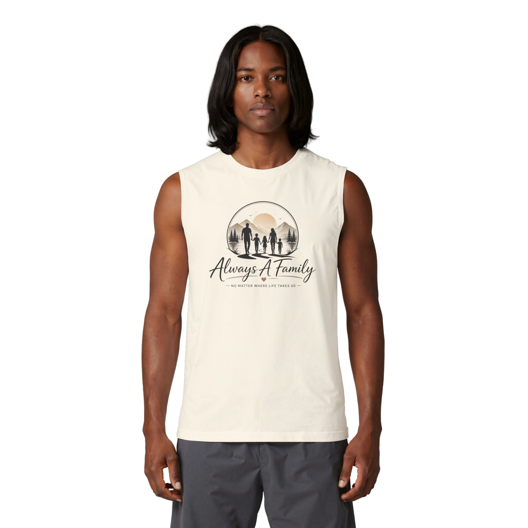 Family Silhouette Muscle Tank — "Always A Family" Outdoor Sunset Tee