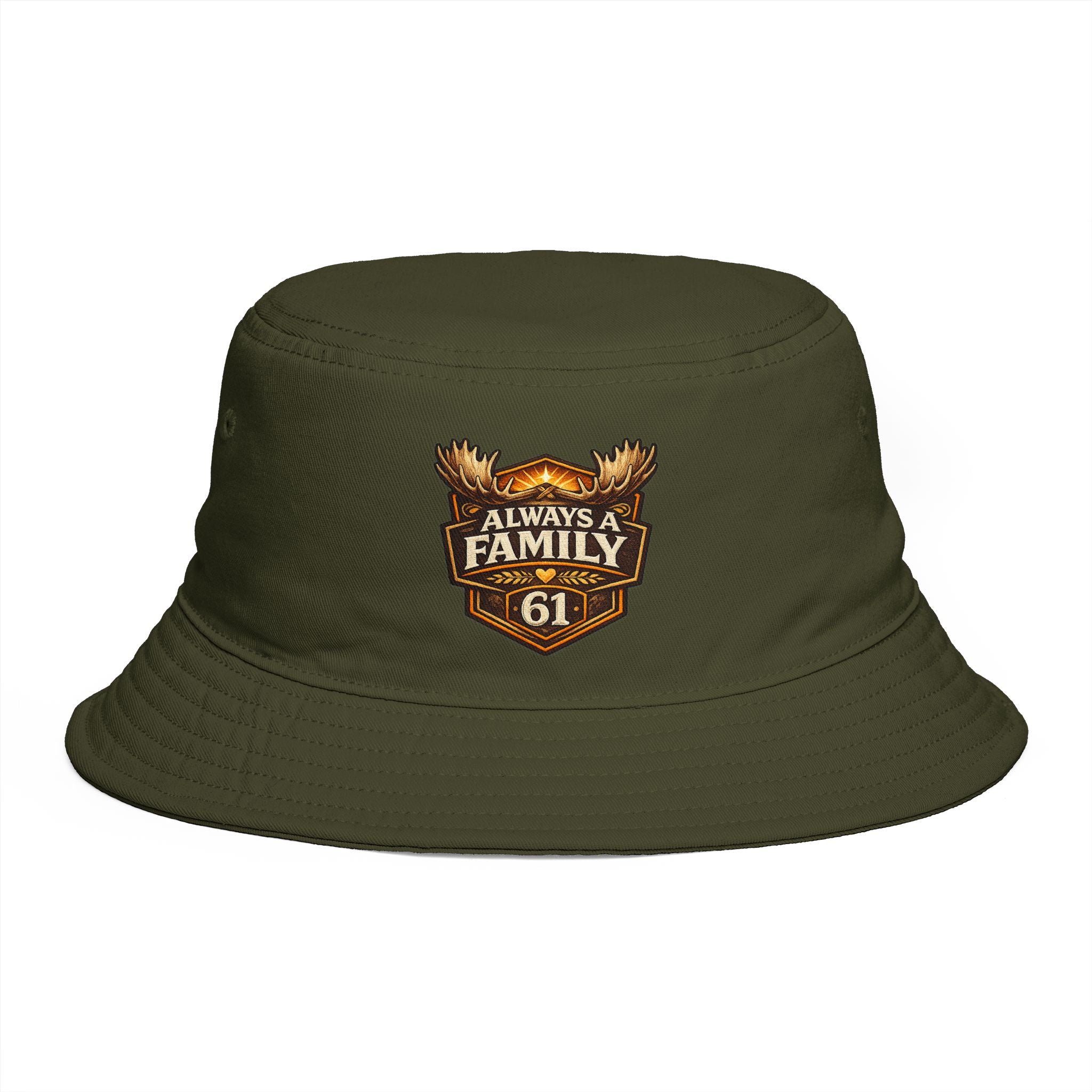 Bucket Hat — "Always Family 61" Patch Emblem Casual Outdoor Cap