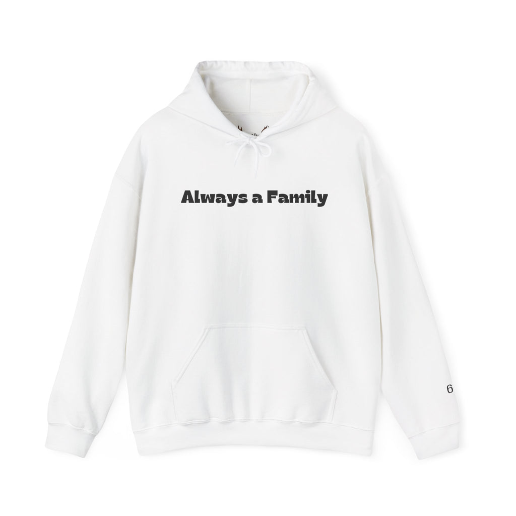 Always a Family Hoodie — Moose Antler Graphic Pullover with Sleeve Numbering