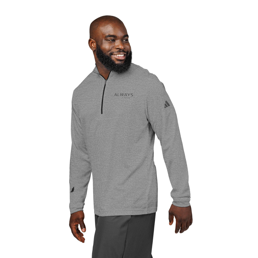 Embroidered Quarter-Zip Pullover — "ALWAYS a family Minimal Logo