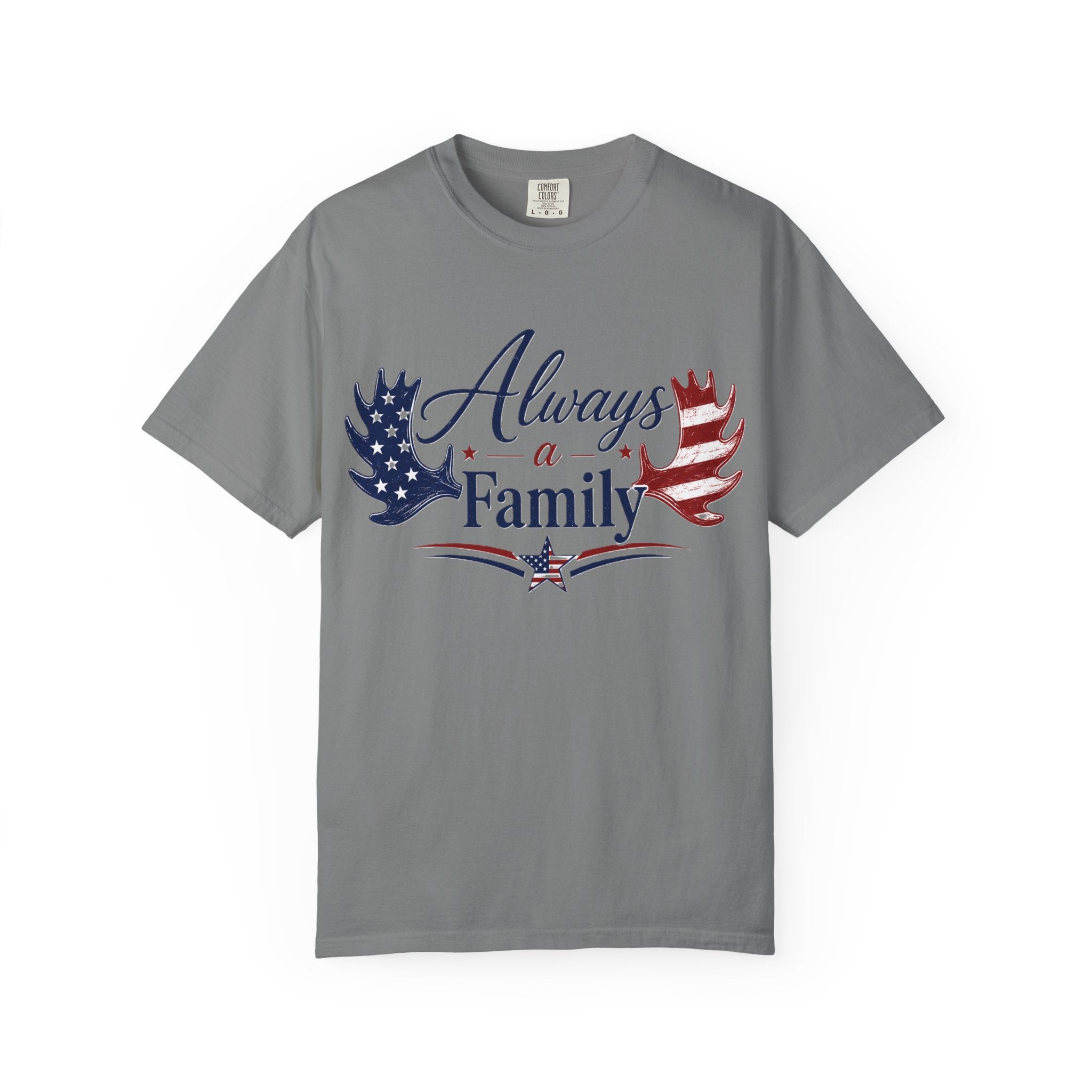 Always a Family Patriotic T-Shirt — American Flag antler Graphic Tee